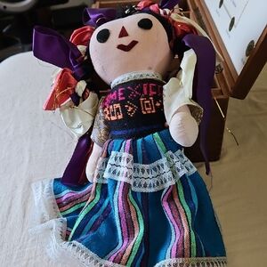 Colorful Mexican Doll with Embroidered Dress